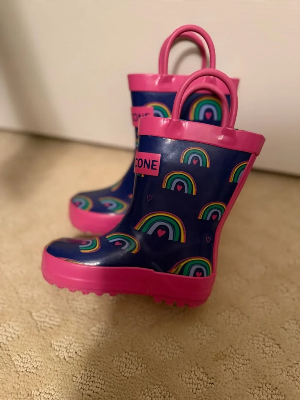 Lone Cone Rainbow Print Rain Boots - Pink & Navy